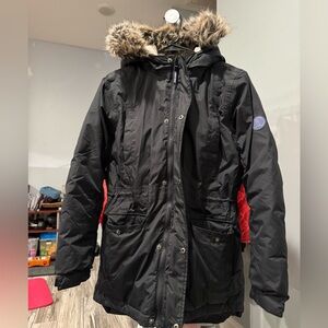 Lands End Unisex Black Parka with Fur Hood